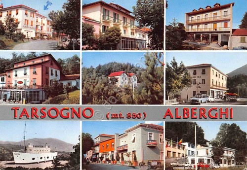 Cartolina Tarsogno vedute varie di alberghi TASSATA