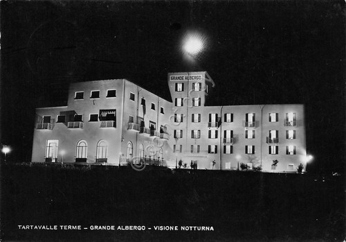 Cartolina Tartavalle Terme Grande Albergo notturno 1954