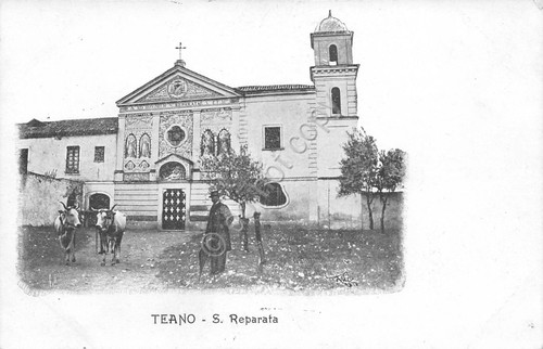 Cartolina Teano Chiesa Santa Reparata animata buoi anni '20