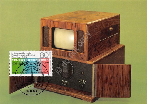 Cartolina Television set appareil de television timbro filatelico 1983