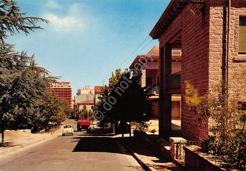 Cartolina Tempio Pausania Viale San Lorenzo case auto