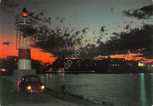 Cartolina Termoli Porto notturno auto Maggiolone 1968 (Campobasso)