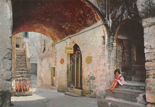 Cartolina Terracina via città antica Osteria Monaco bambini animata anni …