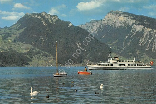 Cartolina Thunersee Niederhorn nave barca