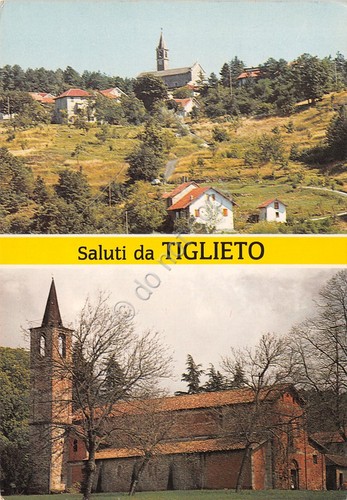 Cartolina Tiglieto panorama e chiesa 1985