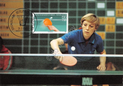 Cartolina tischtennis Fur den Sport timbro filatelico 1985