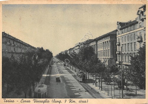 Cartolina Torino Corso Vinzaglio tram 1938