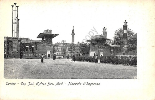 Cartolina Torino Esposizione Int Arte Moderna Piazzale Ingresso animata 1900 …