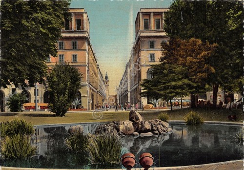 Cartolina Torino Giardini Piazza Carlo Felice Via Roma illustrata