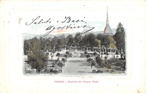 Cartolina Torino Giardino di Palazzo Reale colorata 1903
