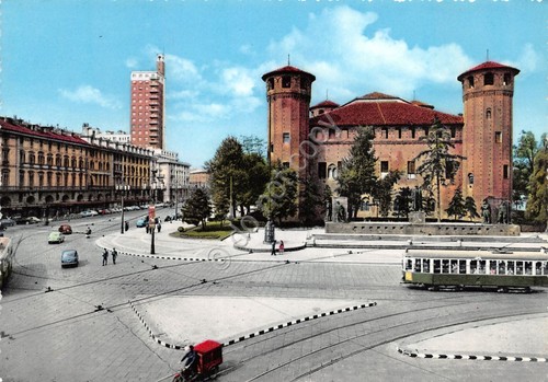 Cartolina Torino Piazza Castello Palazzo Madama tram NVG