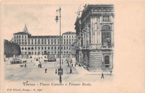 Cartolina Torino Piazza Castello Palazzo Reale animata