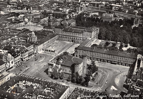 Cartolina Torino Piazza Castello panorama aereo 1958 SACAT