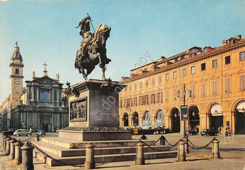 Cartolina Torino Piazza San Carlo e Monumento a E. Filiberto