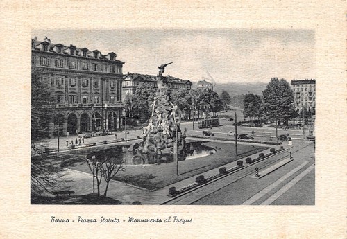 Cartolina Torino Piazza Statuto Monumento al Freyus bordo bianco