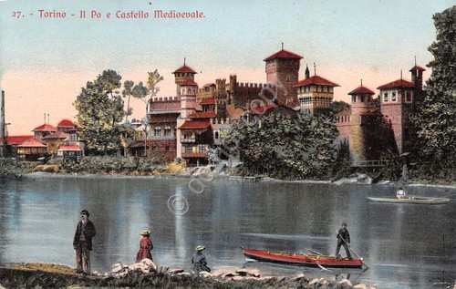 Cartolina Torino Po e Castello Medioevale - illustrata - 1920