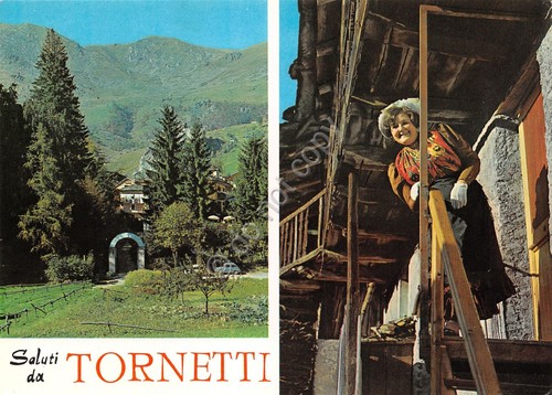 Cartolina Tornetti vedute costumi tradizionali animata (Torino)