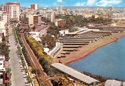 Cartolina Torre Annunziata Via Alfani spiaggia strada stabilimenti anni '90