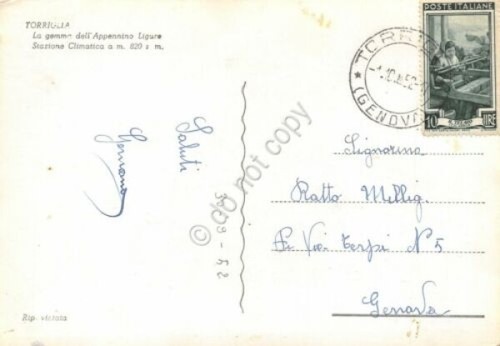 Cartolina Torriglia Albergo Castello 1952