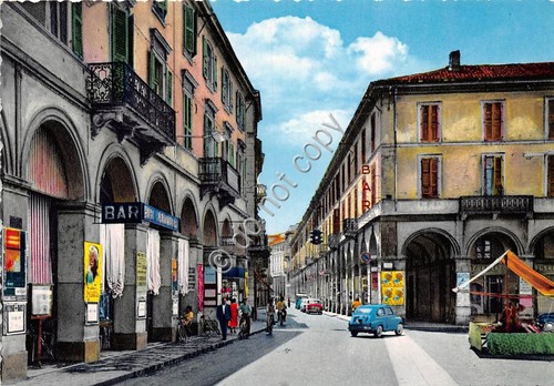 Cartolina Tortona Via Emilia auto d'epoca animata bar