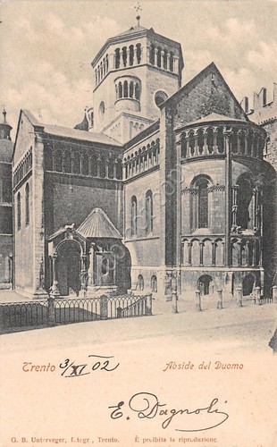 Cartolina Trento Abside del Duomo 1902 affrancatura 5 Heller