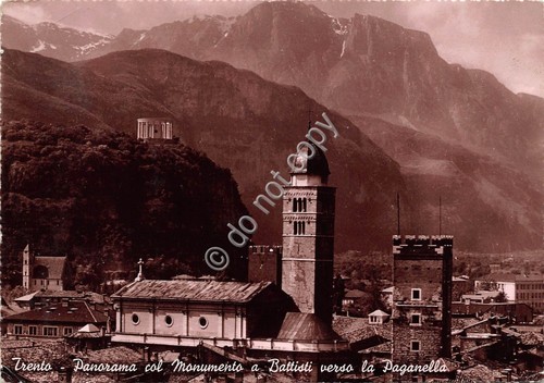 Cartolina Trento Panorama verso Paganella Monumento a Battisti 1949