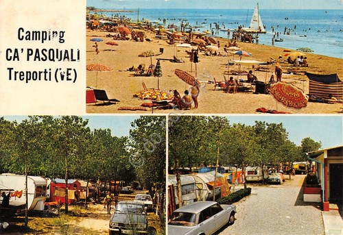 Cartolina Treporti Ca' Pasquali Camping vedute danneggiata