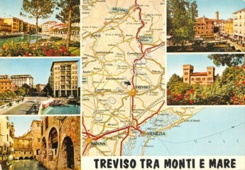 Cartolina Treviso vedute e mappa