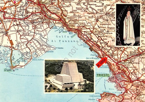 Cartolina Trieste Monte Grisa con carta automobilistica