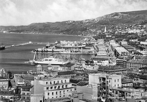 Cartolina Trieste panorama del porto 1968 Timbro Manifestate le vostre …
