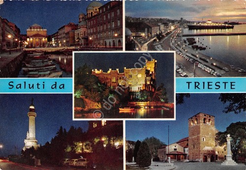 Cartolina Trieste vedute varie notturno