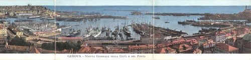 Cartolina tripla Genova panorama della città e del Porto