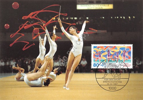 Cartolina Turnen Fur den Sport Berlin West timbro filatelico 1987