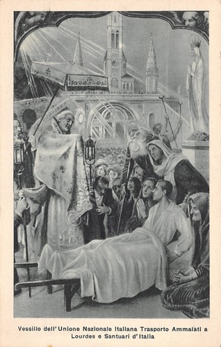 Cartolina Unione Nazionale Italiana trasporto ammalati a Lourdes 1939
