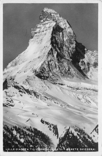 Cartolina Val d'Aosta Cervino Parete Svizzera 1949