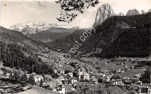 Cartolina Val Gardena Ortisei verso Gruppo Sella Sassolungo 1951