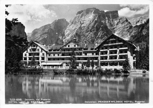 Cartolina Val Pusteria Hotel Lago di Braies 1955 timbro albergo
