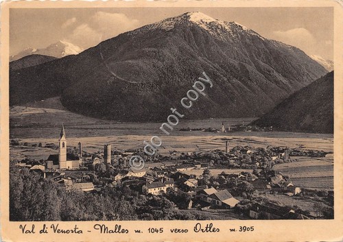 Cartolina Val Venosta Malles Panorama verso Ortles 1936