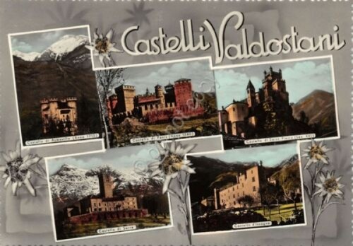 Cartolina Valle d'Aosta castelli Valdostani vedute