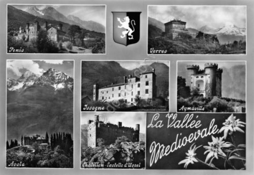 Cartolina Valle d'Aosta valle medioevale vedute
