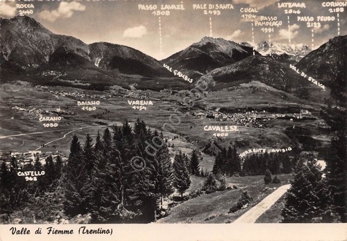 Cartolina Valle di Fiemme Trentino con indicazioni 1948