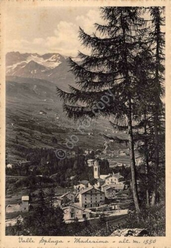 Cartolina Valle Spluga Madesimo panorama parziale 1937