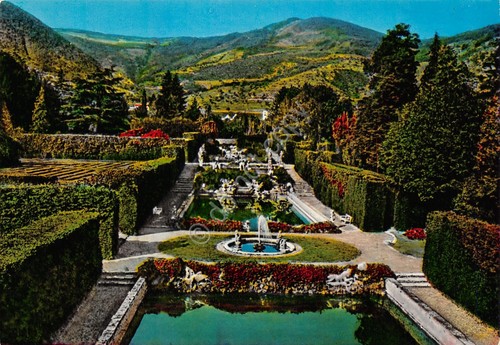 Cartolina Valsanzibio Colli Euganei Villa Barbarigo Piscine e Labirinto colorata