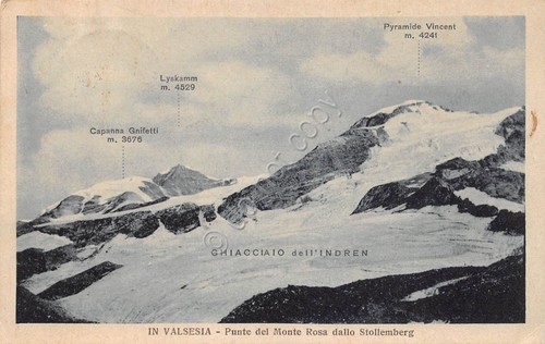 Cartolina Valsesia Punte dal Monte Rosa allo Stollemberg 1927