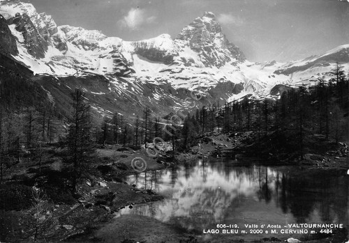 Cartolina Valtournache Lago Bleu e Monte Cervino 1955