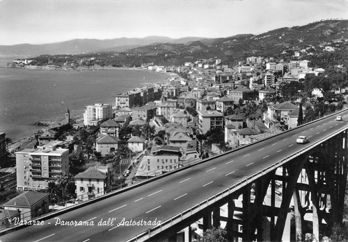 Cartolina Varazze panorama da autostrada anni '50 (Savona)