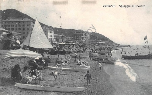 Cartolina Varazze spiaggia di Levante animata 1921