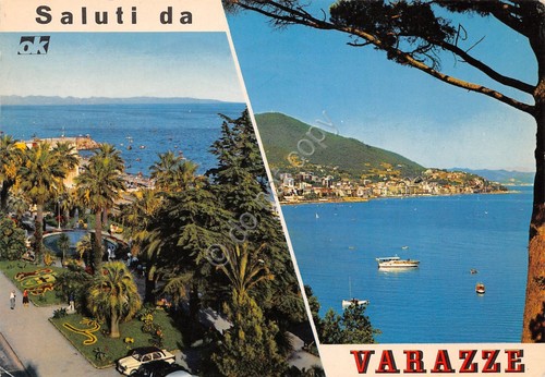 Cartolina Varazze vedute mare giardini 1986