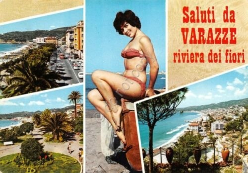 Cartolina Varazze vedute Pin Up anni '60 (Savona)