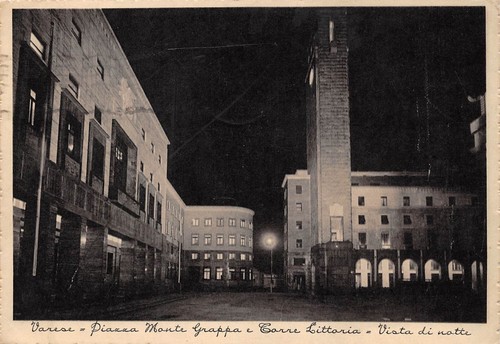 Cartolina Varese Piazza Monte Grappa Torre Littoria notturno 1939